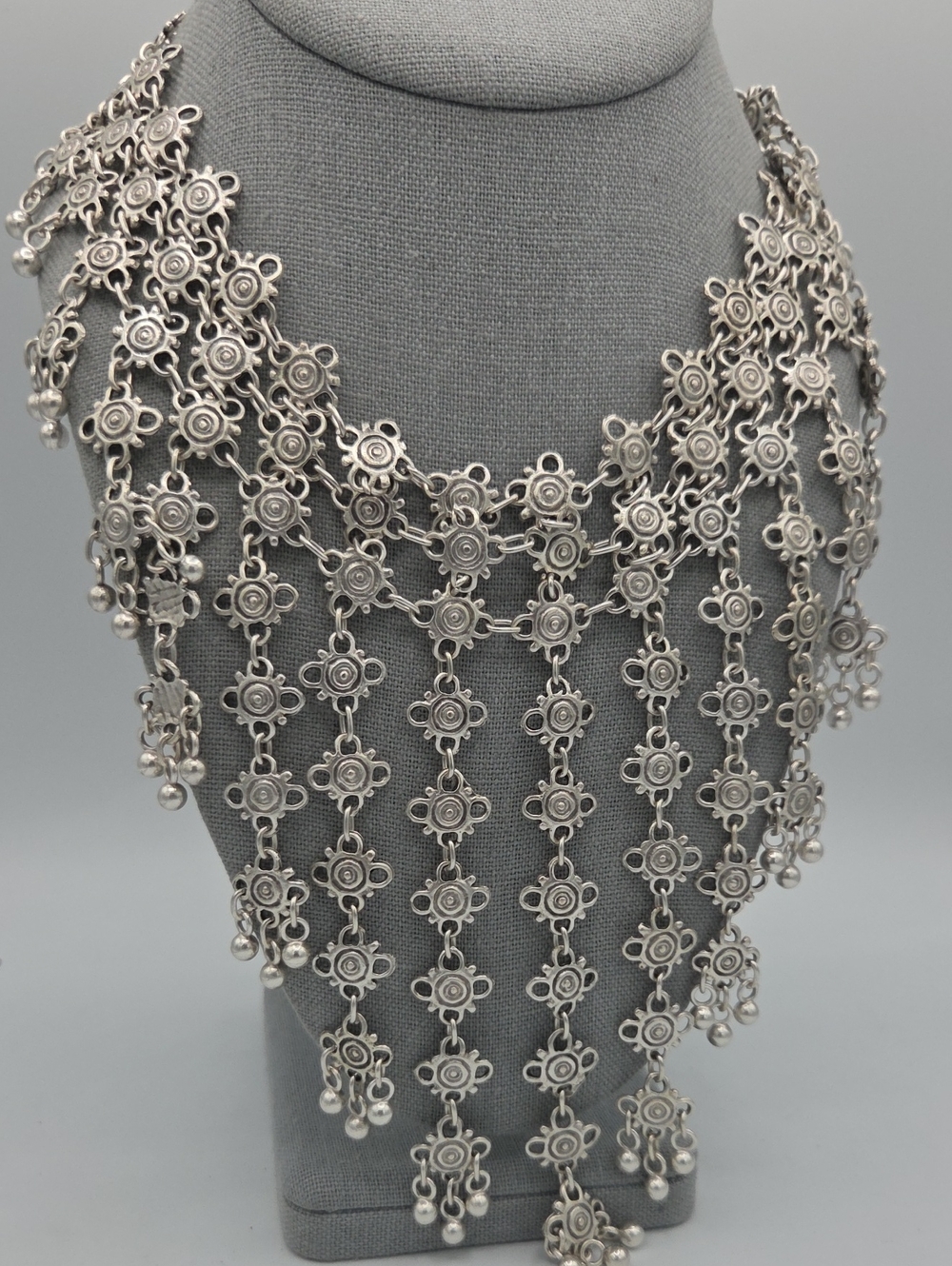 5 for $25! Silver Tone Floral Bib Fringe Necklace